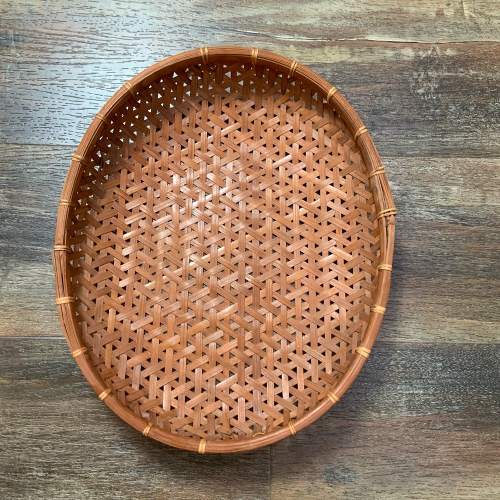 Hand- Woven Oval Bamboo Basket Measures Approximately 15” X 12”
